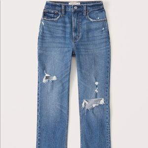 Abercrombie curve love the ankle straight ulta high rise ripped jeans